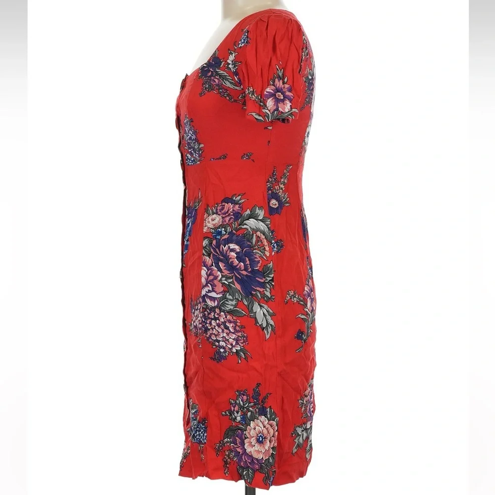 Anthropologie Maeve Caldwell Buttondown Dress Floral Red Boho Size 0 XXS XS